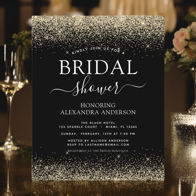 Budget Bridal Shower Glitter Black Gold Girly (Creator Uploaded)