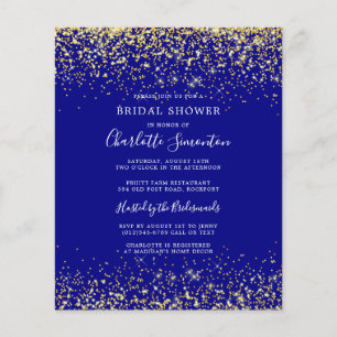 Budget Bridal Shower Glitter Blue Gold Invitation