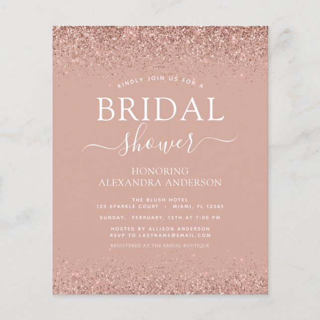 Budget Bridal Shower Glitter Blush Pink invitation Flyer (Front)
