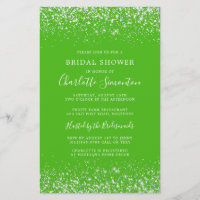 Budget Bridal Shower Glitter Silver Green Invite