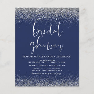 Budget Bridal Shower Glitter Silver Navy Blue  Flyer