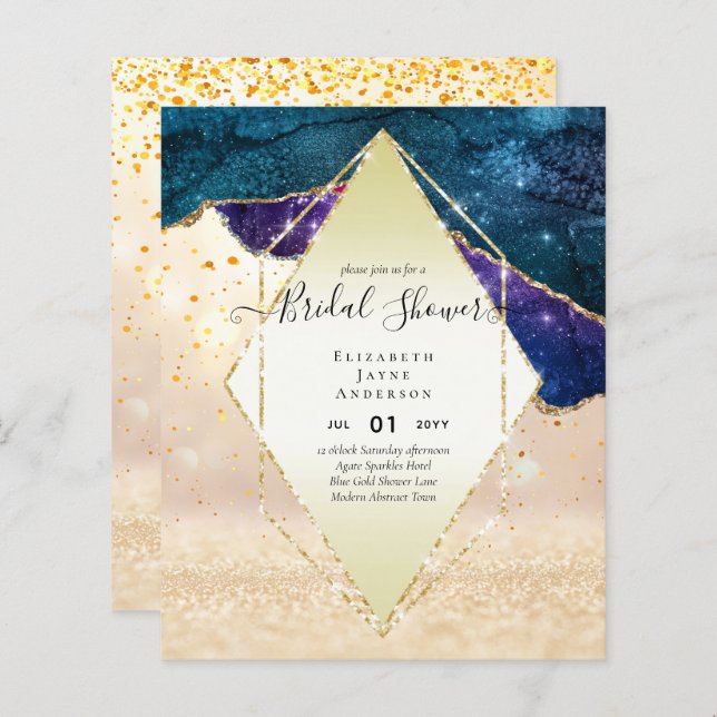 BUDGET BRIDAL SHOWER Glittery AGATE Sparkle Invite (Front/Back)