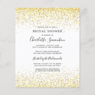 Budget Bridal Shower Gold White Invitation