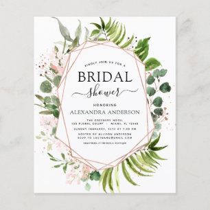 Budget Bridal Shower Greenery Rose Gold Geometric Flyer