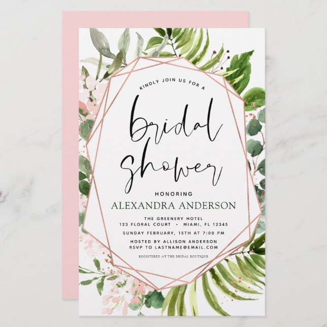 Budget Bridal Shower Greenery Rose Gold Invitation (Front/Back)