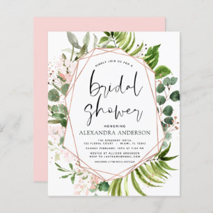 Budget Bridal Shower Greenery Rose Gold Invitation