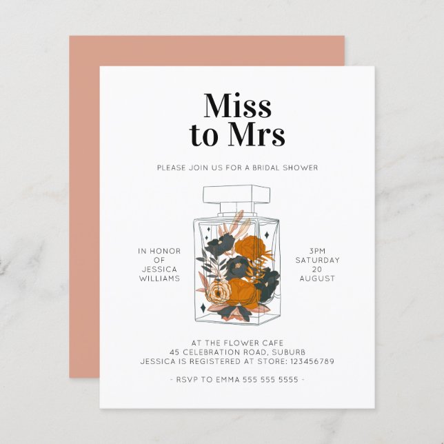 Budget Bridal Shower Invitation Floral Perfume (Front/Back)