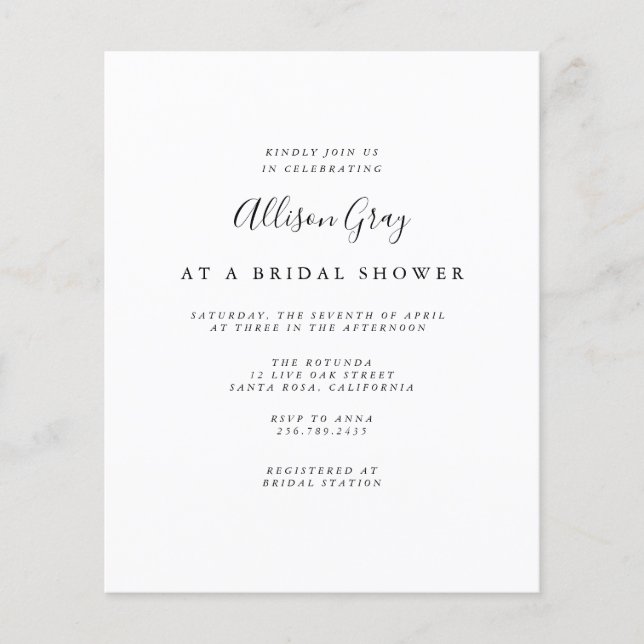 Budget Bridal Shower Invitation Flyer (Front)