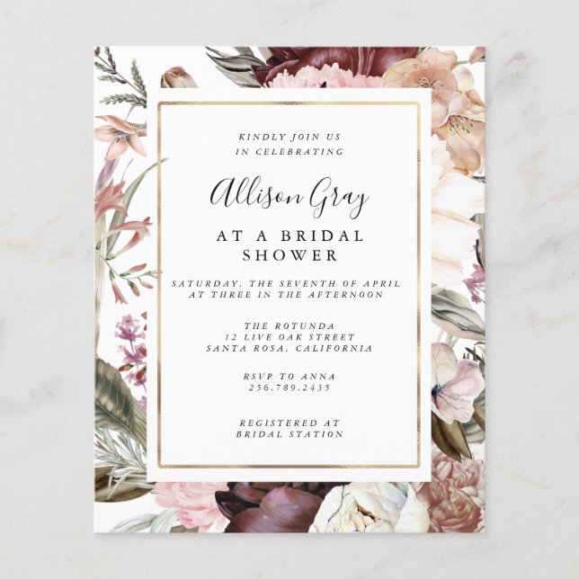 Budget Bridal Shower Invitation Flyer (Front)