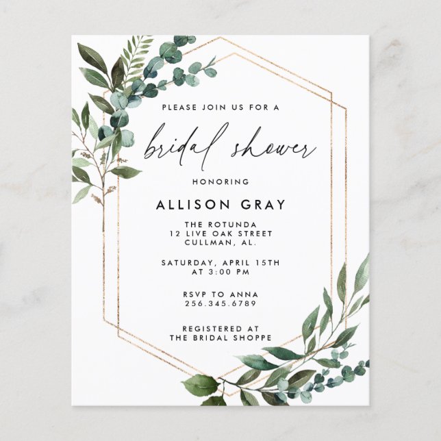 Budget Bridal Shower Invitation Flyer (Front)