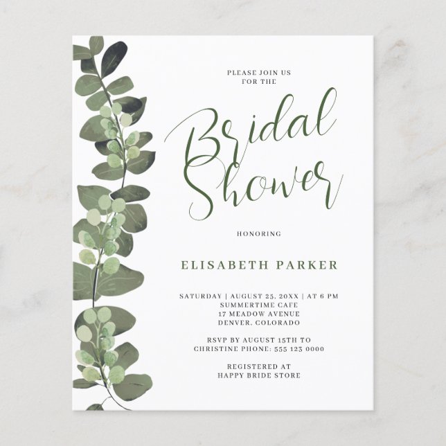 Budget bridal shower invitation paper flyer (Front)