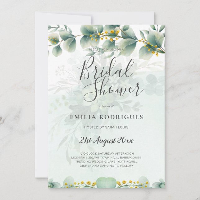 Budget Bridal Shower Invitations Greenery Leaves (Front)