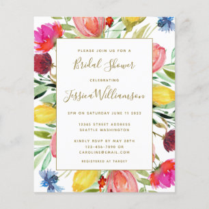 Budget Bridal Shower Invite Watercolor Garden