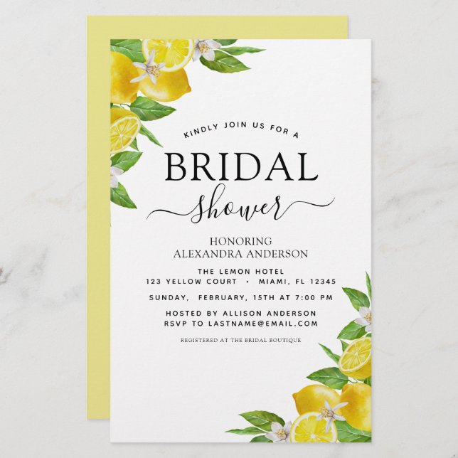 Budget Bridal Shower Lemon Citrus Invitations (Front/Back)
