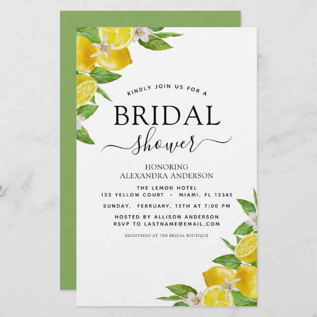 Budget Bridal Shower Lemon Citrus Invitations (Front/Back)