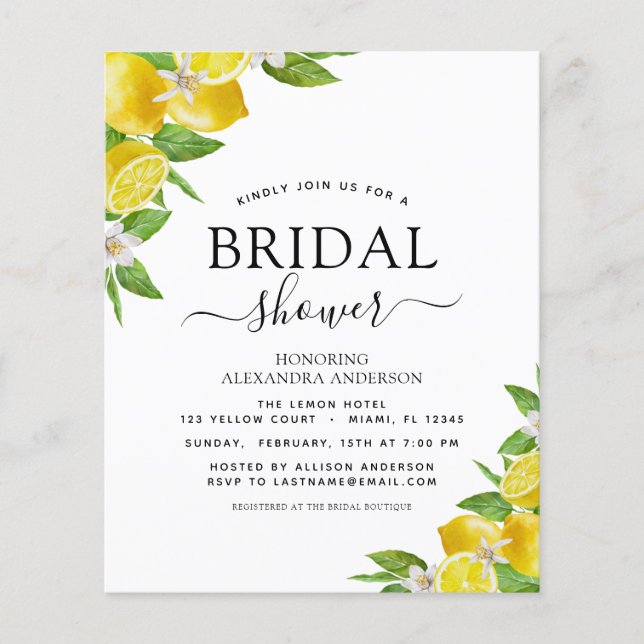 Budget Bridal Shower Lemon Citrus Invitations Flyer (Front)