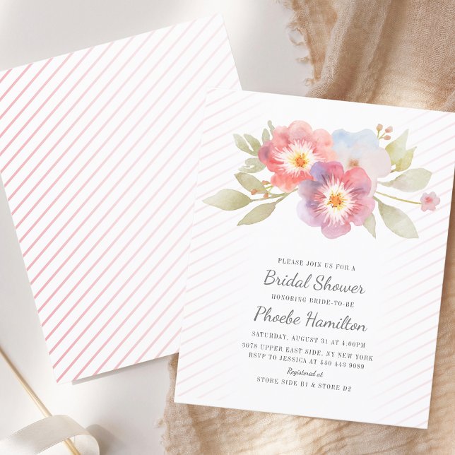 Budget Bridal Shower Modern Floral Invitation (Watercolor Pink Floral Bridal Shower Modern Invitation)