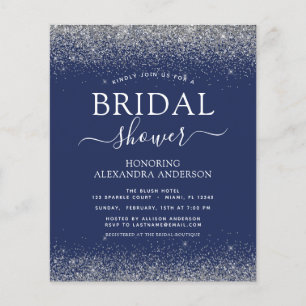 Budget Bridal Shower Navy Blue Silver Glitter Flyer