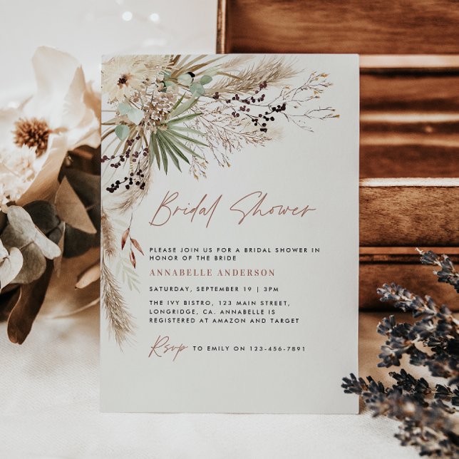 budget Bridal shower pampas grass boho invitation (Creator Uploaded)