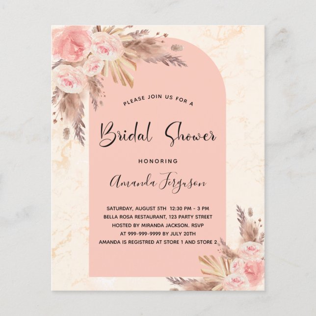 Budget bridal shower pampas grass rose gold boho (Front)