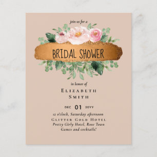 Budget Bridal Shower Peach Floral Gold Modern Flyer