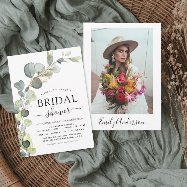 Budget Bridal Shower Photo Eucalyptus Invitation (Creator Uploaded)