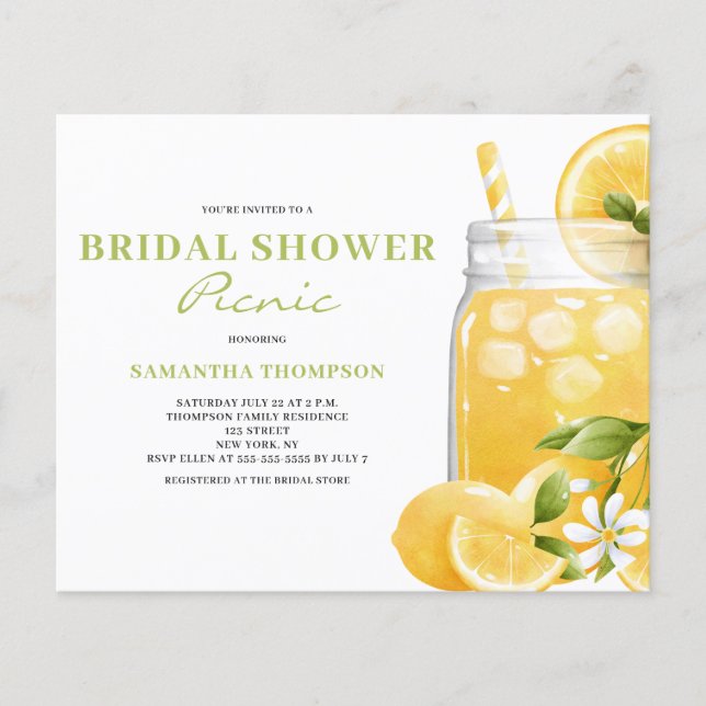 Budget Bridal Shower Picnic Lemon Invitation (Front)