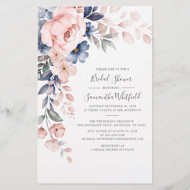Budget Bridal Shower Pink Floral Invitation Card (Front)