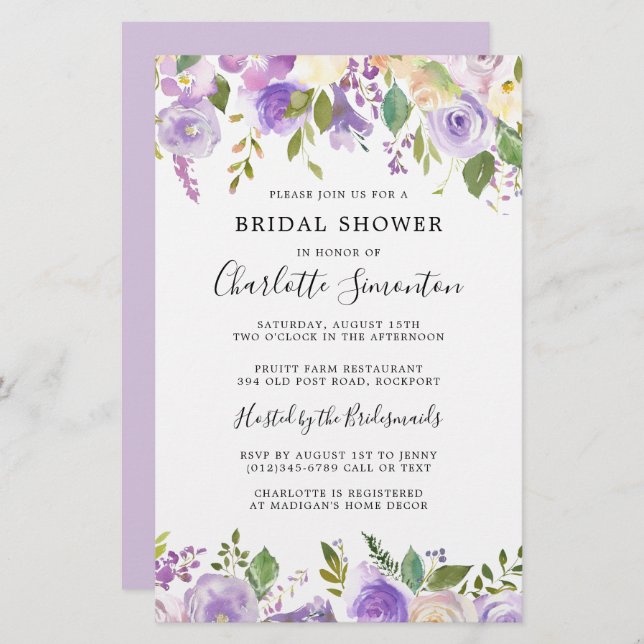 Budget Bridal Shower Purple Greenery Botanical (Front/Back)