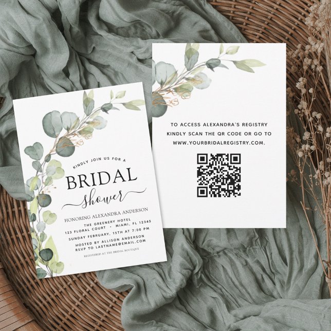 Budget Bridal Shower QR Code Eucalyptus Invitation (Creator Uploaded)