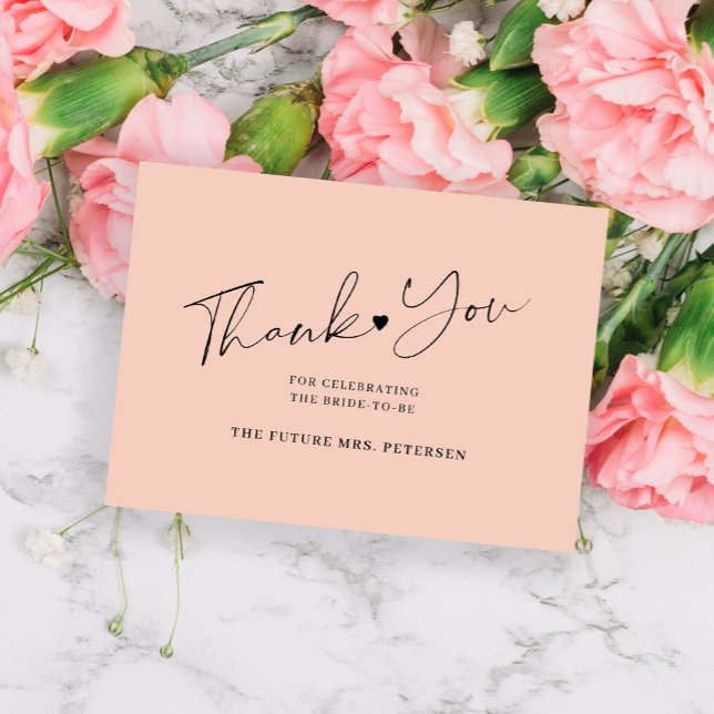 Budget bridal shower script blush thank you card (Available in different sizes)