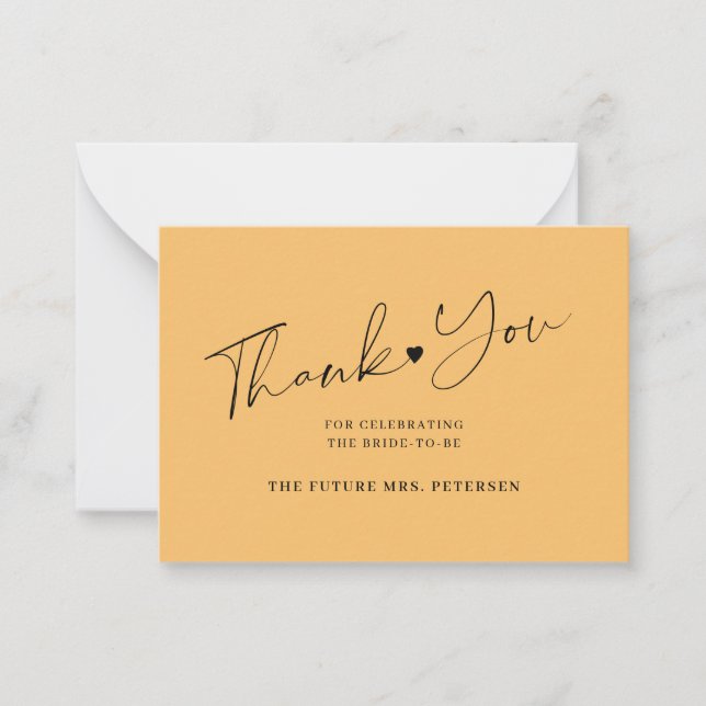 Budget bridal shower script orange thank you card (Front)