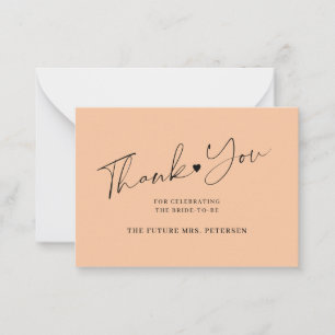 Budget bridal shower script peach thank you card