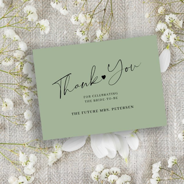 Budget bridal shower script sage green thank you card (Creator Uploaded)