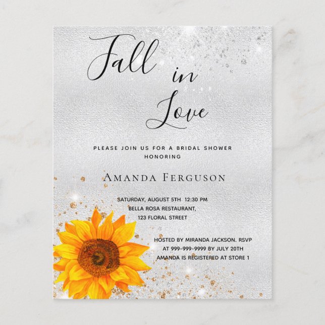 Budget bridal shower silver sunflower metal fall (Front)