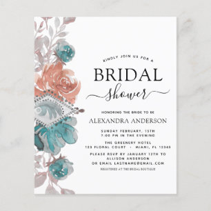 Budget Bridal Shower Turquoise Pink Invitation Flyer