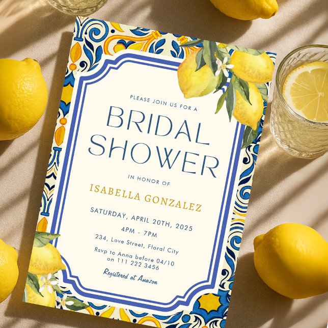 Budget Bridal Shower Vintage Lemon Mediterranean Holiday Postcard (Bridal Shower Vintage Lemon Mediterranean Invitation Postcard)