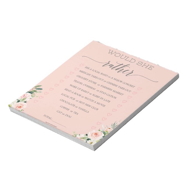 Budget Bridal Shower Would She Rather Game Notepad (Rotated)