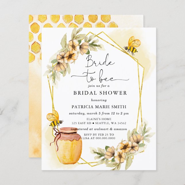 Budget Bride To Bee Honeybee Floral Bridal Shower (Front/Back)