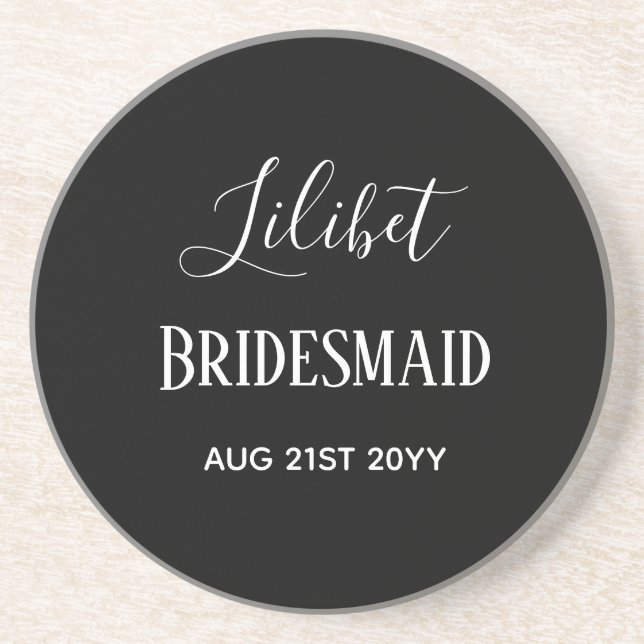 BUDGET Bridesmaid Bridal Party Gifts Black White Coaster (Front)