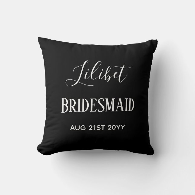 BUDGET Bridesmaid Bridal Party Gifts Black White Cushion (Front)