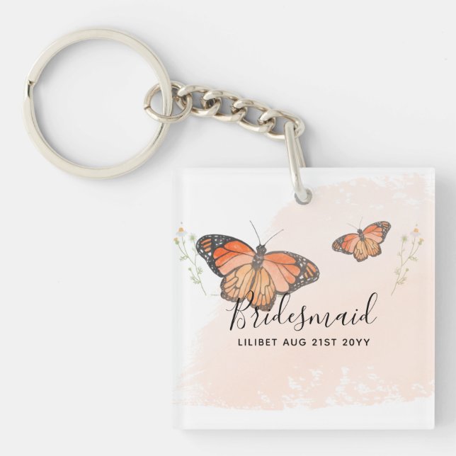 BUDGET Bridesmaid Bridal Party Gifts BUTTERFLIES Key Ring (Front)