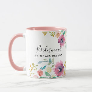 BUDGET Bridesmaid Bridal Party Gifts Pink Floral Mug