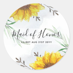 BUDGET Bridesmaid Bridal Party Gifts SUNFLOWERS Classic Round Sticker