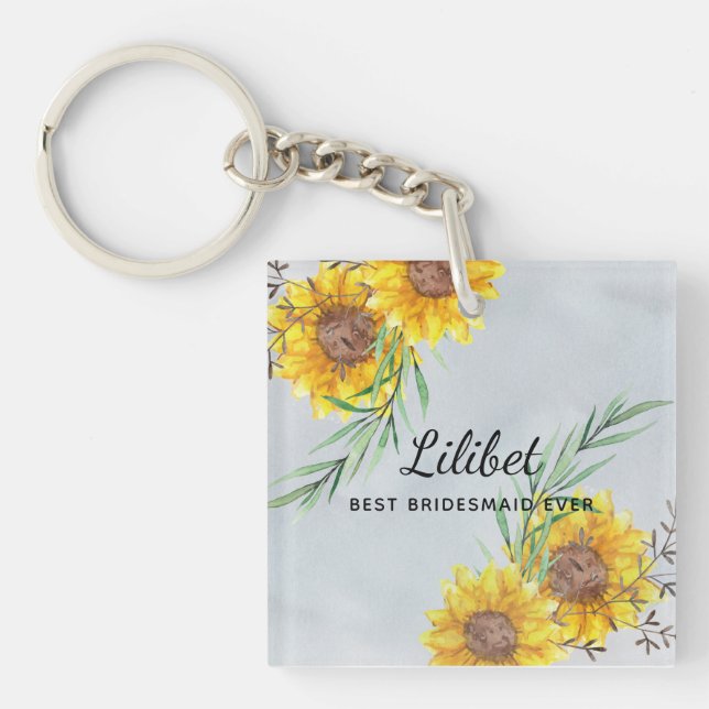 BUDGET Bridesmaid Bridal Party Gifts SUNFLOWERS Key Ring (Front)