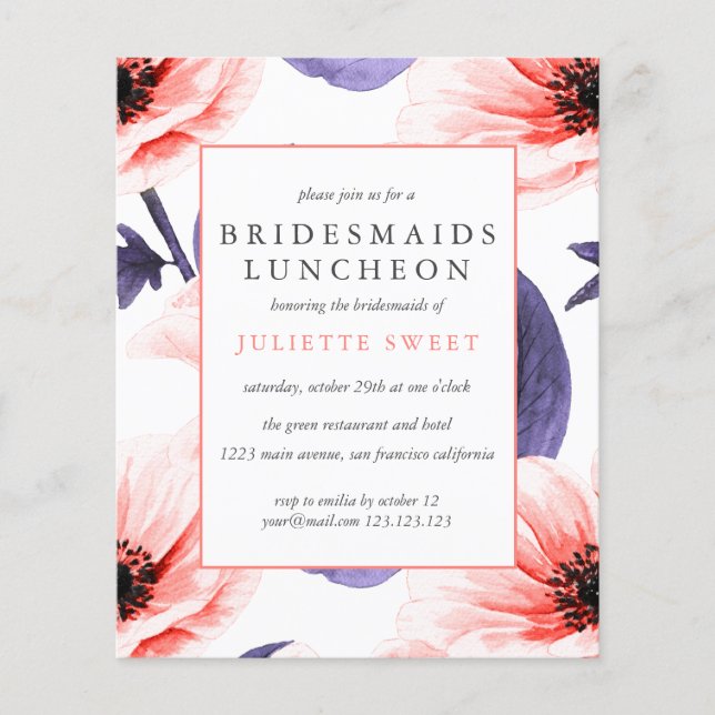 BUDGET Bridesmaids Luncheon  Blush purple floral (Front)