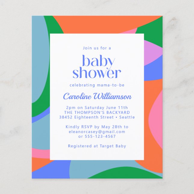 Budget Bright Colourful Abstract Baby Shower Invit (Front)