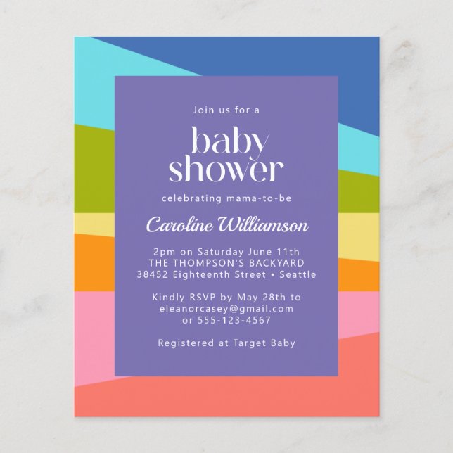 Budget Bright Rainbow Geometric Baby Shower (Front)