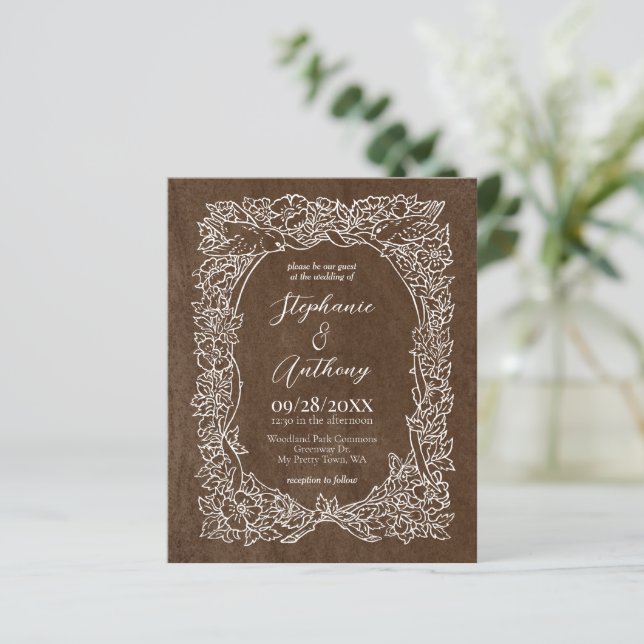 Budget Brown Autumn Floral Wedding Invitation (Standing Front)