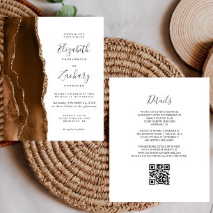 Budget Brown Gold Agate QR Code Wedding